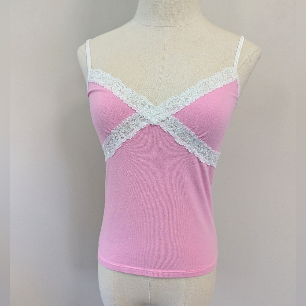 Y2K Pink Victorias Secret Babydoll Lace‎ Trim Cami Tank Top